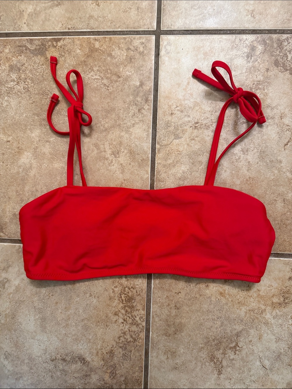 Red Bandeau Bikini Top with Convertible Tie Straps